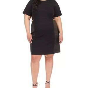 New Michael Kors Womens Size 3X Black Faux Leather Mixed Media Chain Shift Dress